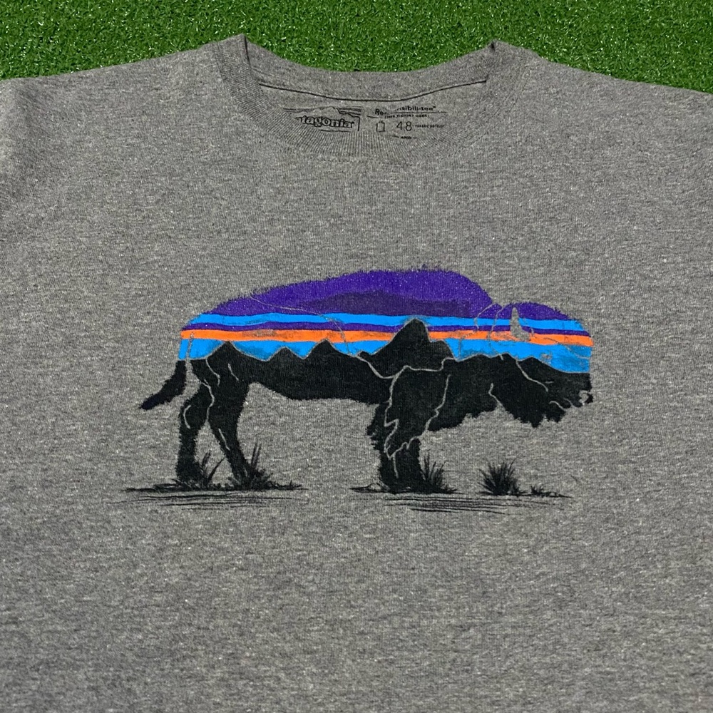 Patagonia Responsibili-Tee Small Gray Fitz Roy Bison Graphic T-Shirt